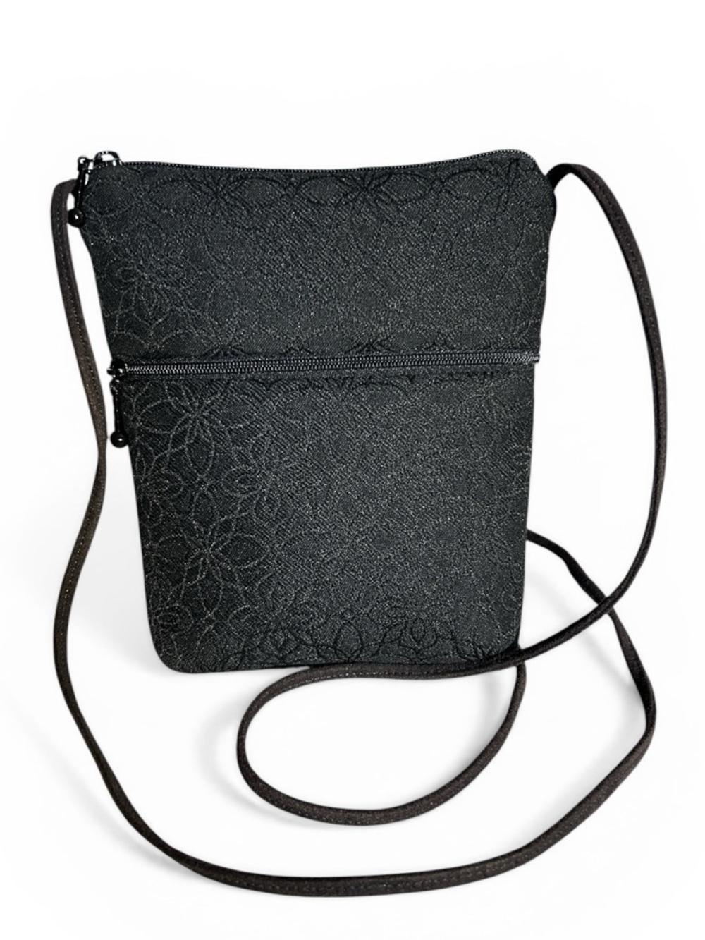 Maruca Colorado Cupcake Handmade Small Crossbody Black Floral Jacquard Fabric